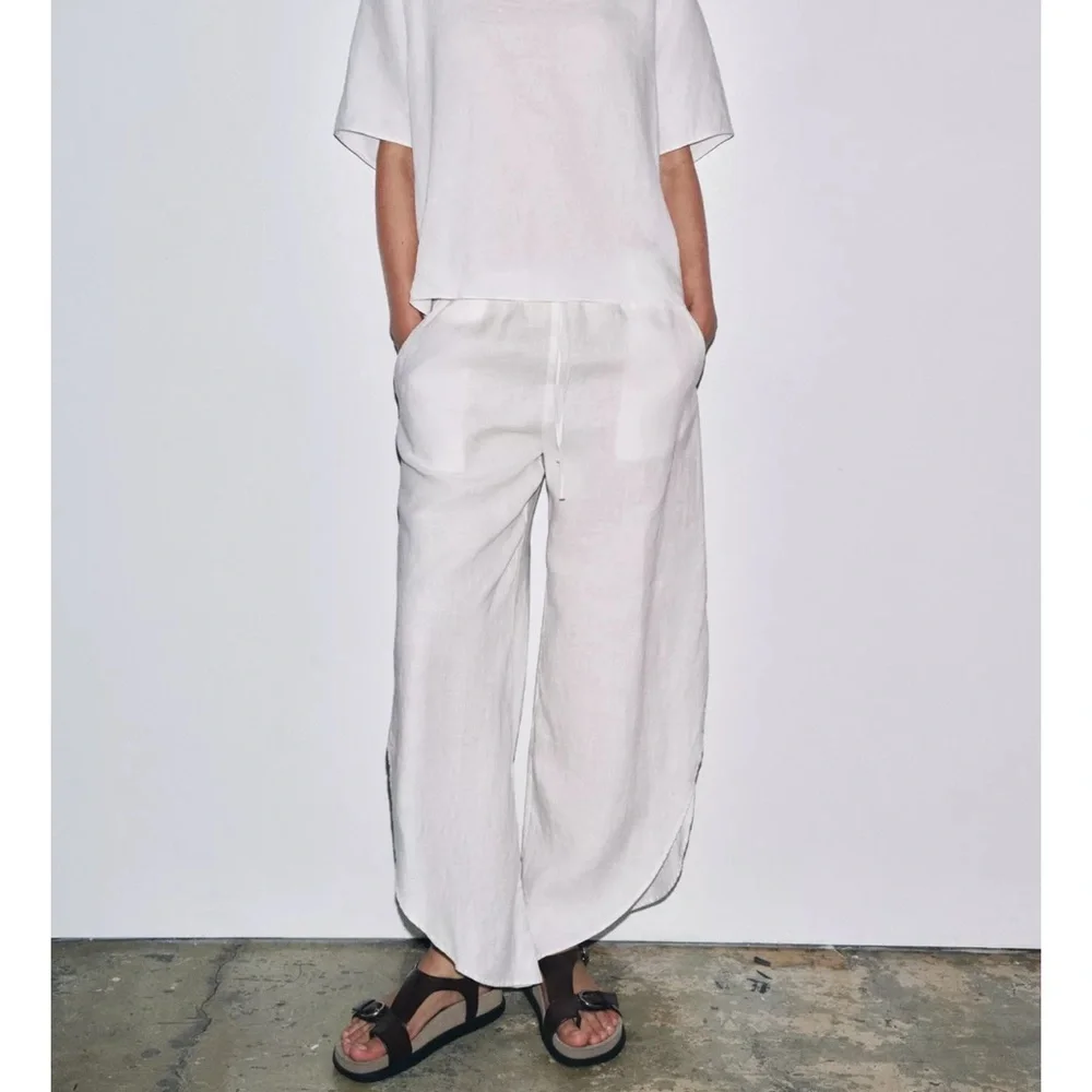 ZARA 100% LINEN PANTS WITH VENTS